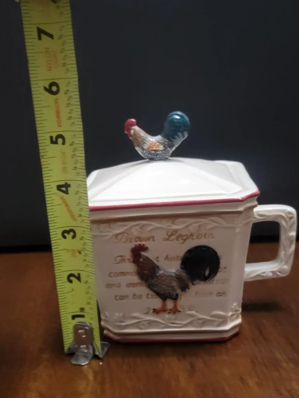 MWW Market Brown Leghorn Rooster Covered Mug Cup with 3D Rooster Lid